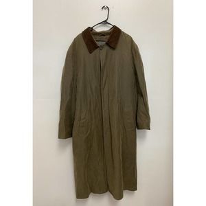 Brooks Brothers Mens Trench Coat Removable Liner Olive Green Tan Leather Collar
